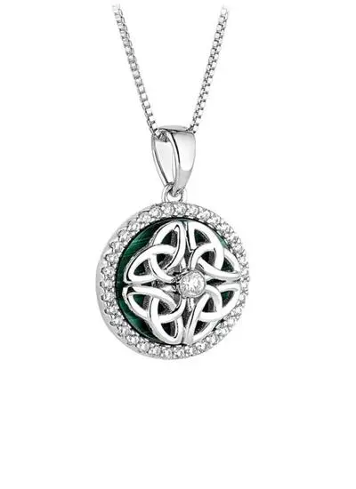Sterling Silver & Malachite Celtic Knot Pendant with Cubic Zirconia